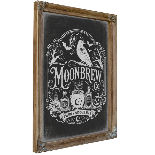 Moonbrew Co Sign Halloween wall art, Verdigris frame