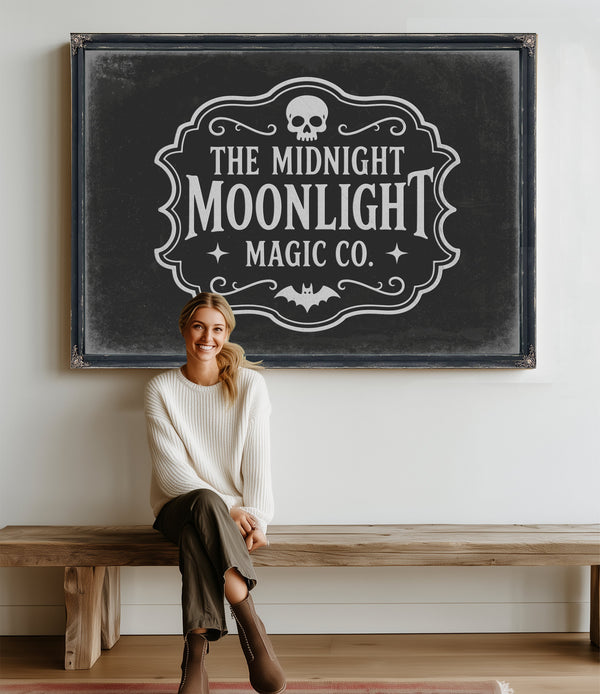 Moonlight Sign Halloween wall art in a styled room