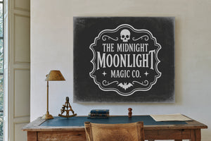 Moonlight Sign Halloween wall art in a styled room
