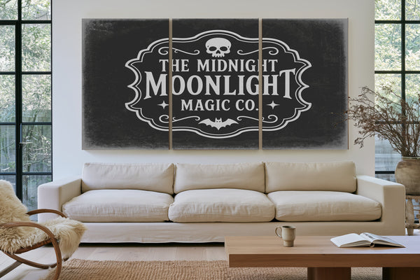 Moonlight Sign Halloween wall art in a styled room