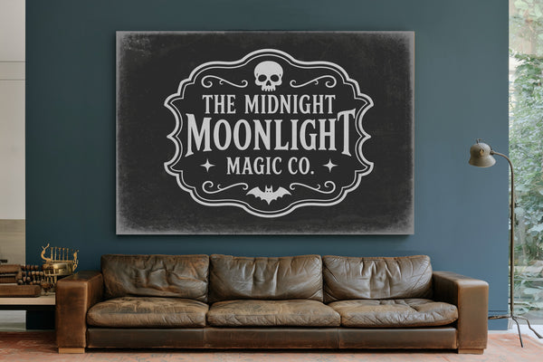 Moonlight Sign Halloween wall art in a styled room