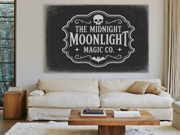 Moonlight Sign Halloween wall art in a styled room