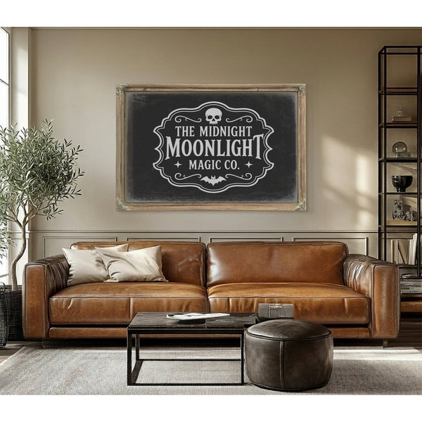 Moonlight Sign Halloween wall art in a styled room