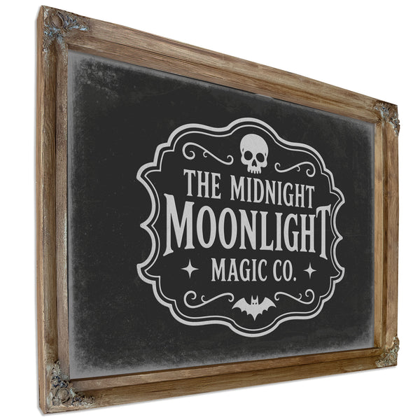 Moonlight Sign Halloween wall art, Verdigris frame