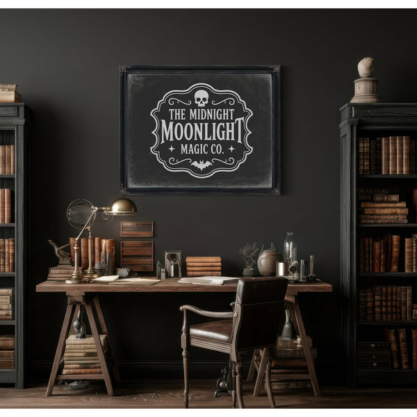 Moonlight Sign Halloween wall art in a styled room