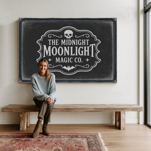 Moonlight Sign Halloween wall art in a styled room