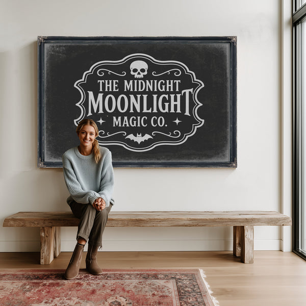 Moonlight Sign Halloween wall art in a styled room
