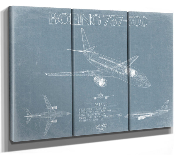 Bella Frye Boeing 737-500 Aircraft Blueprint Wall Art - Original Aviation Plane Print