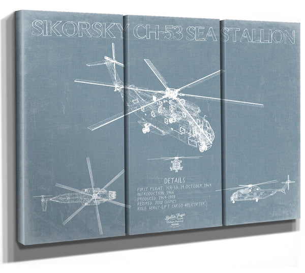 Bella Frye Sikorsky CH-53 Sea Stallion Aircraft Blueprint Wall Art - Original Jet Aviation Print