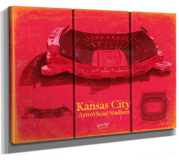 Bella Frye 36" x 24" / 3 Panel Canvas Wrap Arrowhead Stadium Wall Art - Kansas City Chiefs Football Stadium Print