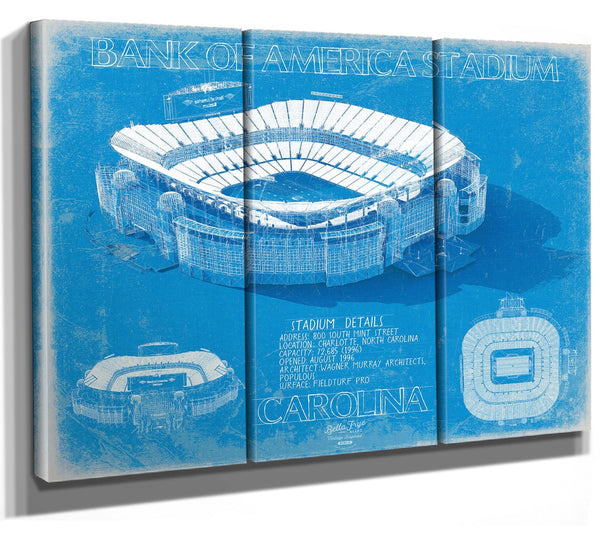 Bella Frye 36" x 24" / 3 Panel Canvas Wrap Bank of America Stadium Wall Art - Original Carolina Panthers Print