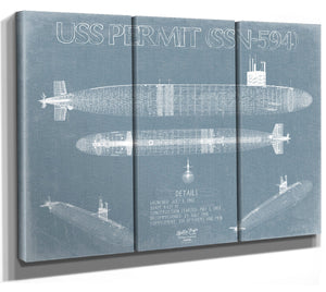 Bella Frye USS Permit (SSN-594) Blueprint Wall Art - Original Submarine Print