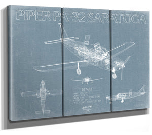 Bella Frye Piper PA-32 Saratoga Aircraft Blueprint Wall Art - Original Airplane Print