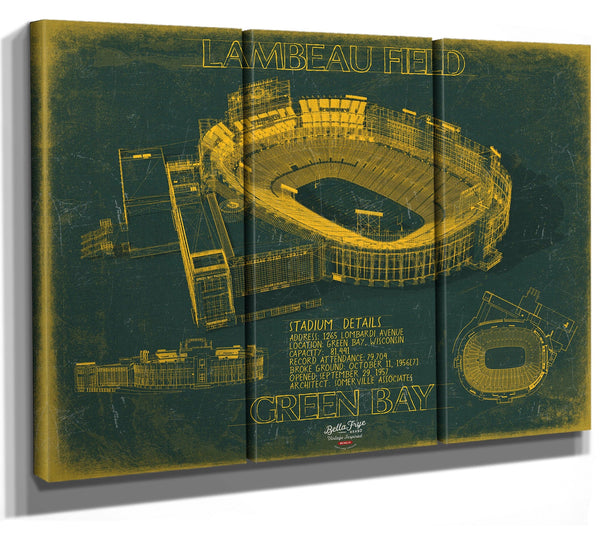 Bella Frye 36" x 24" / 3 Panel Canvas Wrap Lambeau Field Wall Art - Original Green Bay Packers Print