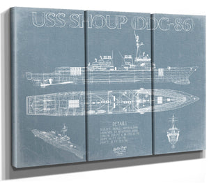 Bella Frye USS Shoup (DDG-86) Blueprint Wall Art - Original Guided-Missile Destroyer Print