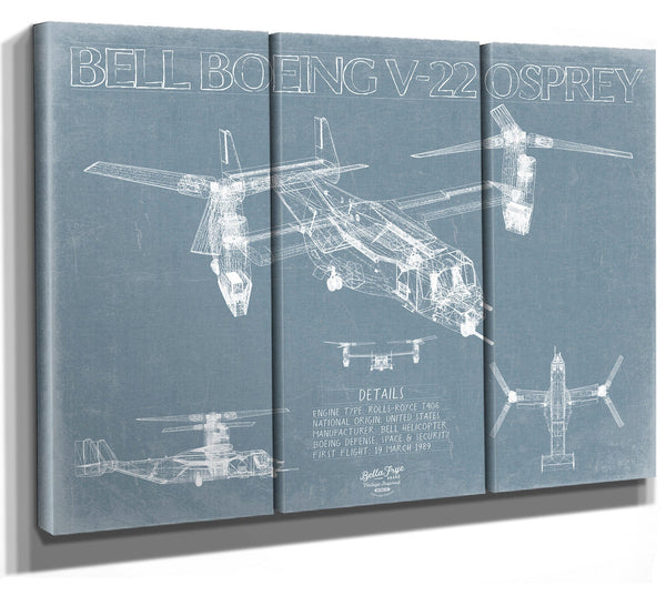 Bella Frye Bell Boeing V-22 Osprey Aircraft Blueprint Wall Art - Original Aviation Plane Print