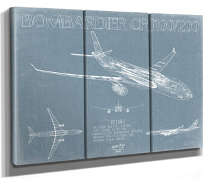 Bella Frye Bombardier Canadair CRJ100/200 Aircraft Blueprint Wall Art - Original Aviation Plane Print