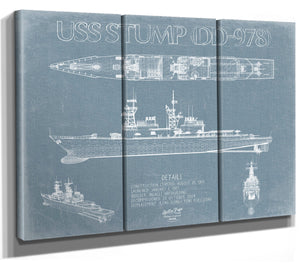 Bella Frye USS Stump (DD-978) Blueprint Wall Art - Original Carrier Print