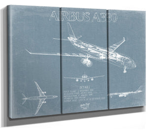 Bella Frye Airbus A330 Aircraft Blueprint Wall Art - Original Aviation Plane Print