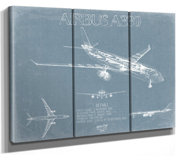 Bella Frye Airbus A330 Aircraft Blueprint Wall Art - Original Aviation Plane Print