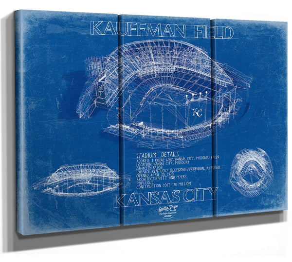 Bella Frye 36" x 24" / 3 Panel Canvas Wrap Kauffman Stadium Wall Art - Original KC Royals Ballpark Print