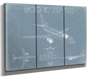 Bella Frye Boeing 737-500 Aircraft Blueprint Wall Art - Original Aviation Plane Print