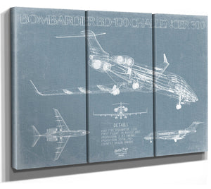 Bella Frye Bombardier BD-100 Challenger 300 Aircraft Blueprint Wall Art - Original Aviation Plane Print