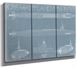 Bella Frye USS Maryland (SSBN-738) Blueprint Wall Art - Original Submarine Print