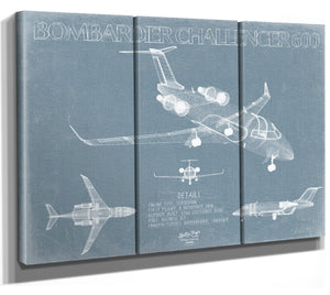 Bella Frye Bombardier Challenger 600 Aircraft Blueprint Wall Art - Original Aviation Plane Print