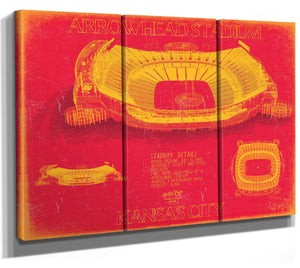 Bella Frye 36" x 24" / 3 Panel Canvas Wrap Arrowhead Stadium Wall Art - Kansas City Chiefs Blueprint Football Stadium Print