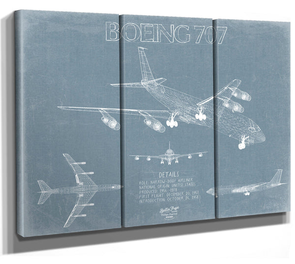 Bella Frye Boeing 707 Airplane Blueprint Wall Art - Original Aviation Plane Print