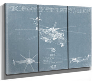 Bella Frye Sikorsky CH-53E Super Stallion Aircraft Blueprint Wall Art - Original Jet Aviation Print