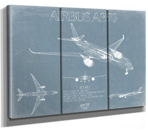 Bella Frye Airbus A350 Aircraft Blueprint Wall Art - Original Aviation Plane Print