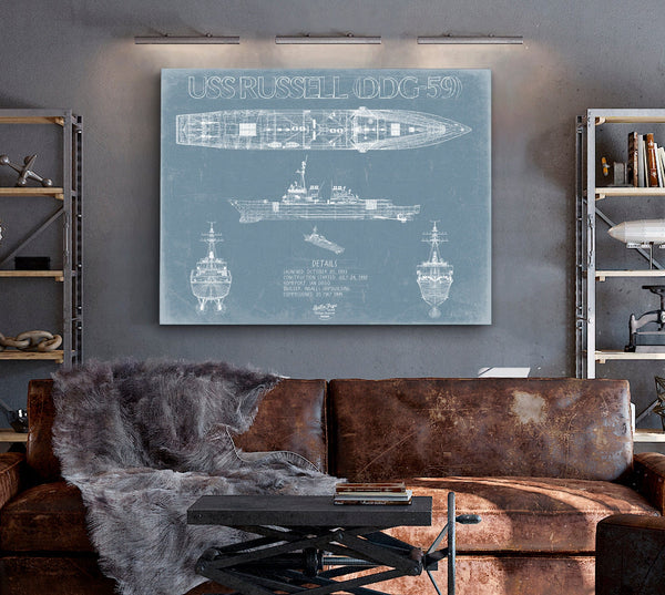 Bella Frye USS Russell (DDG-59) Blueprint Wall Art - Original Destroyer Print