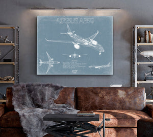 Bella Frye Airbus A350 Aircraft Blueprint Wall Art - Original Aviation Plane Print