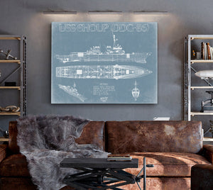 Bella Frye USS Shoup (DDG-86) Blueprint Wall Art - Original Guided-Missile Destroyer Print