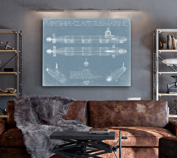 Bella Frye Virginia-class submarine Blueprint Wall Art - Original Submarine Print