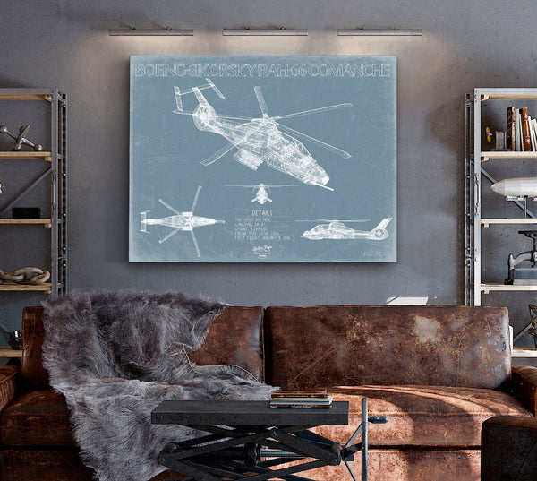 Bella Frye Boeing-Sikorsky RAH-66 Comanche Aircraft Blueprint Wall Art - Original Aviation Plane Print