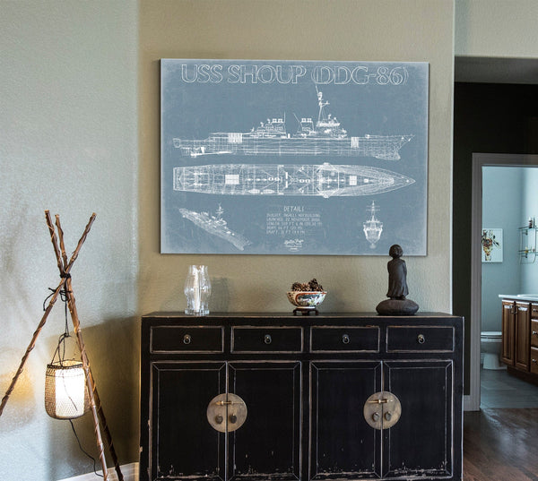 Bella Frye USS Shoup (DDG-86) Blueprint Wall Art - Original Guided-Missile Destroyer Print