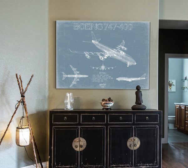 Bella Frye Boeing 747-400 Aircraft Blueprint Wall Art - Original Aviation Plane Print