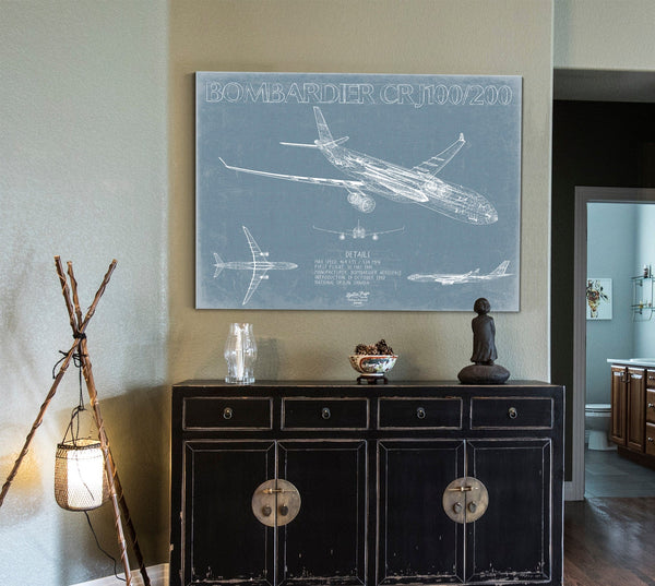 Bella Frye Bombardier Canadair CRJ100/200 Aircraft Blueprint Wall Art - Original Aviation Plane Print