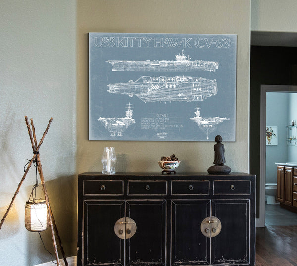 Bella Frye USS Kitty Hawk (CV-63) Supercarrier Blueprint Wall Art - Original Carrier Print