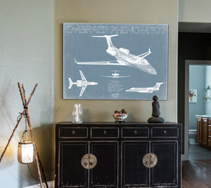 Bella Frye Embraer Phenom 300 Aircraft Blueprint Wall Art - Original Airplane Print