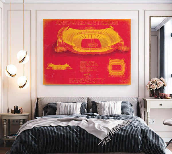 Bella Frye Arrowhead Stadium Wall Art - Kansas City Chiefs Blueprint Football Stadium Print