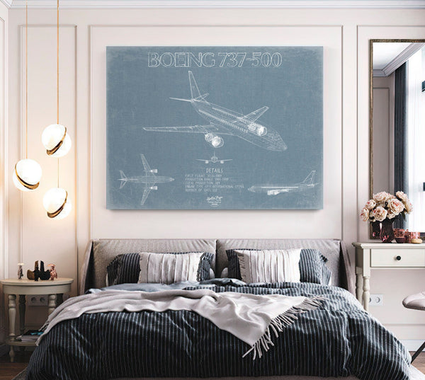 Bella Frye Boeing 737-500 Aircraft Blueprint Wall Art - Original Aviation Plane Print