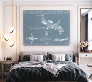 Bella Frye Bombardier Challenger 600 Aircraft Blueprint Wall Art - Original Aviation Plane Print