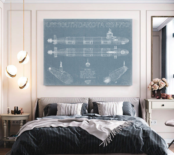 Bella Frye USS South Dakota (SSN-790) Blueprint Wall Art - Original Submarine Print