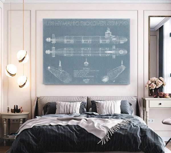 Bella Frye USS Hyman G. Rickover (SSN-795) Blueprint Wall Art - Original Submarine Print