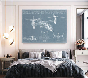 Bella Frye Bell Boeing V-22 Osprey Aircraft Blueprint Wall Art - Original Aviation Plane Print