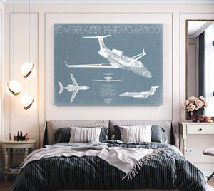 Bella Frye Embraer Phenom 300 Aircraft Blueprint Wall Art - Original Airplane Print